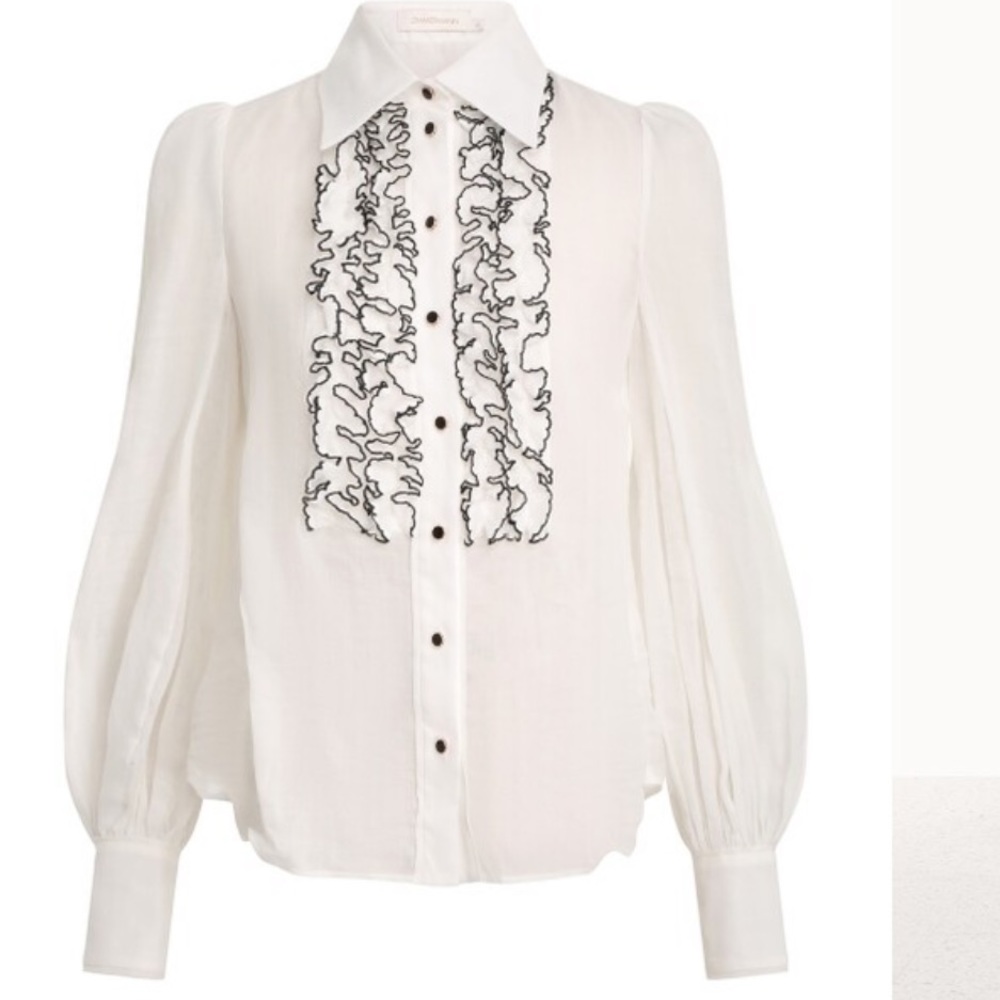 ZIMMERMANN Dancer Tuxedo White Black Top Blouse Shirt Extremely 6 M NEW! RARE!